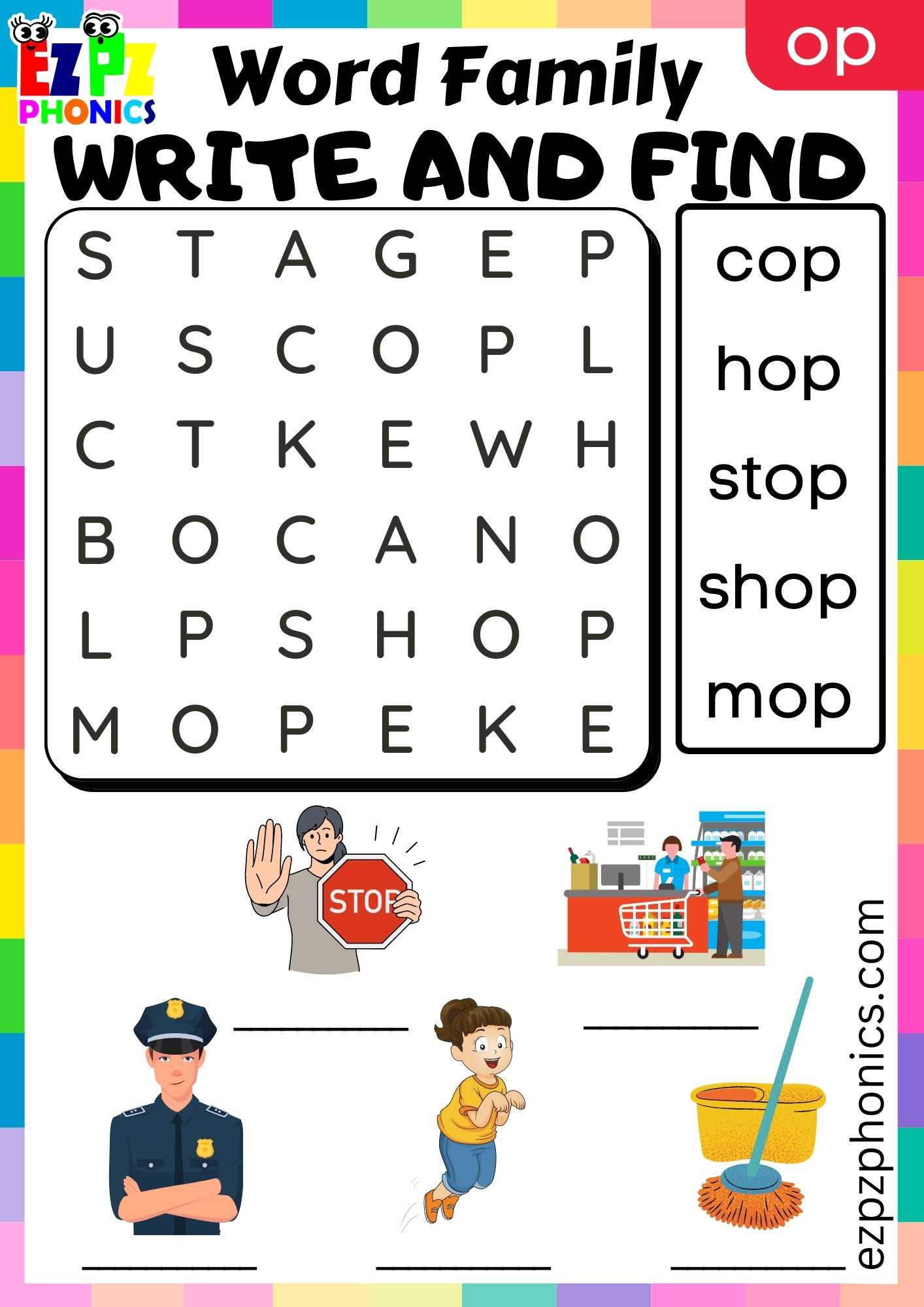 OP Words Write And Find Phonics Word Families Worksheet